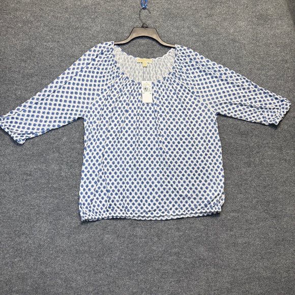 Michael Kors Blouse Womens Plus 2X White 3/4 Sleeves Round Neck Geometric NWT - Picture 1 of 7